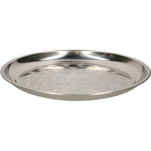 B-Home serveerschaal/dienblad - plat - rond - zilver - rvs - dia 50 cm - voedsel serveren tray