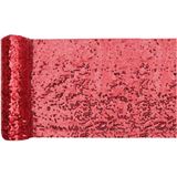 Santex Kerstdiner glitter tafelloper op rol - 2x - rood pailletten - 30 x 300 cm - polyester