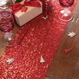 Santex Kerstdiner glitter tafelloper op rol - 2x - rood pailletten - 30 x 300 cm - polyester