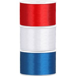 Set van 3 stuks sierlinten/cadeaulinten/satijnen linten rood-wit-blauw 38 mm x 25 meter