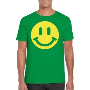 Verkleed T-shirt voor heren - smiley - groen - carnaval/foute party - feestkleding