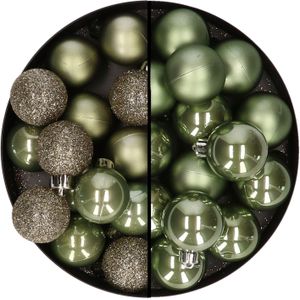 30x stuks kunststof kerstballen mosgroen 3 en 4 cm