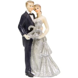 Bruidspaar trouwfiguurtjes van kunststof zilveren huwelijk jubileum 25 jaar 11 cm