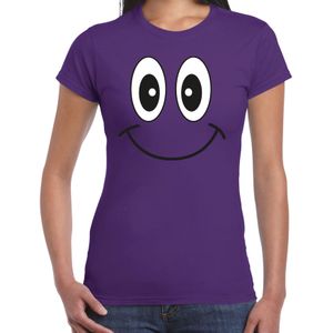 Verkleed T-shirt voor dames - smiley - paars - carnaval - feestkleding