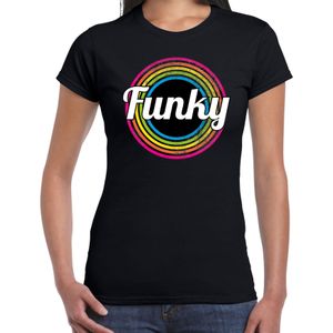 Funky verkleed t-shirt zwart voor dames - 70s, 80s party verkleed outfit