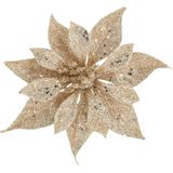 Kerstboomversiering bloemen op clip -3x st - champagne - 18 cm - glitters
