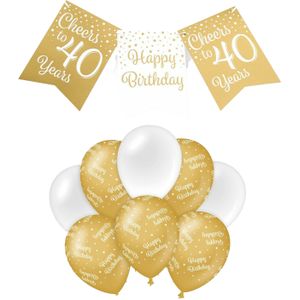 Paperdreams Luxe 40 jaar feestversiering set - Ballonnen &amp; vlaggenlijnen - wit/goud