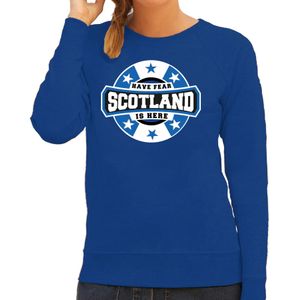 Have fear Scotland is here / Schotland supporter sweater blauw voor dames