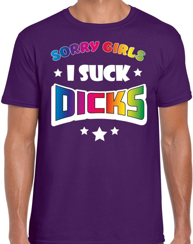 Bellatio Decorations Gay Pride T-shirt voor heren - sorry girls i suck dicks - paars - regenboog