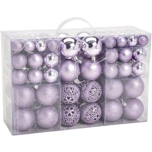 100x stuks kunststof kerstballen lila paars 3, 4 en 6 cm