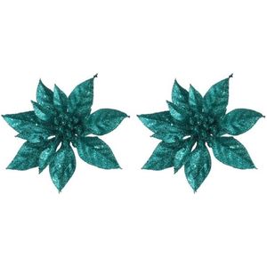 4x Kerstboomversiering op clip emerald groene bloem 15 cm
