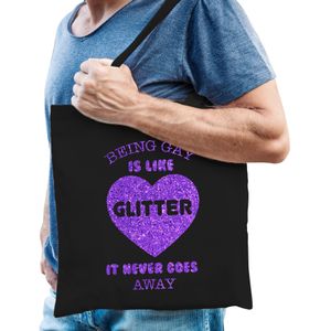 Gay Pride tas voor heren - being gay is like glitter - zwart - katoen - 42 x 38 cm
