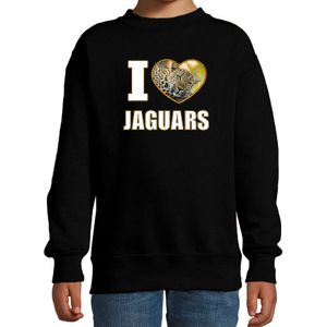 I love jaguars sweater / trui met dieren foto van een luipaard zwart voor kinderen