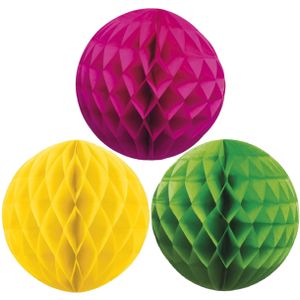 Kerstversiering set van 6x papieren kerstballen 10 cm groen geel en fuchsia roze