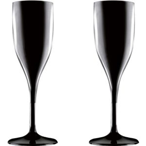 Set van 2x stuks champagne/prosecco flutes glazen zwart 150 ml van onbreekbaar kunststof