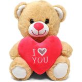 Licht bruine pluche knuffelbeer 30 cm incl. Valentijnskaart I Love You