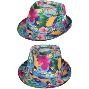 Verkleed hoedje voor Tropical Hawaii party - 2x - bloemen print - volwassenen - Carnaval/thema feest