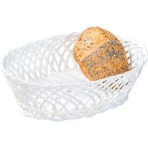 Brood/fruit mandje - gevlochten kunststof - wit - ovaal - L31 x B23 x H13 cm - broodmand