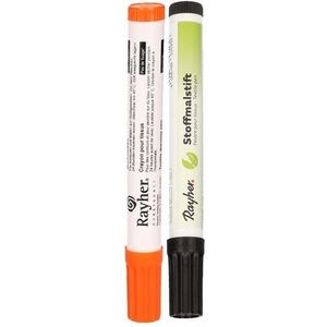 2x Textielstiften dikke punt 2-4 mm zwart/oranje