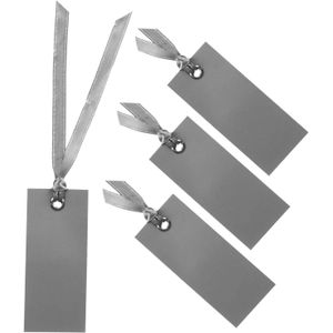 Cadeaulabels met lintje - set 48x stuks - grijs - 3 x 7 cm - naam tags