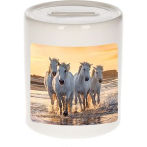 Dieren foto spaarpot wit paarden 9 cm - paarden spaarpotten jongens en meisjes