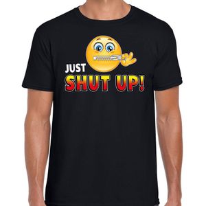 Funny emoticon t-shirt just shut up zwart voor heren