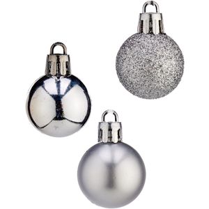 Mini kerstballen - 20x stuks - zilver - kunststof - 3 cm - mat/glitter/glans