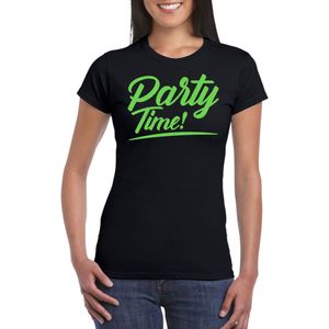 Verkleed T-shirt voor dames - party time - zwart - groen glitter - carnaval/themafeest