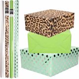 8x Rollen transparante folie/inpakpapier pakket-panterprint/groen/mintgroen met stippen 200 x 70 cm