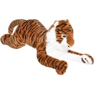 Knuffeldier Tijger Joey  - zachte pluche stof - wilde dieren knuffels - bruin/zwart - 70 cm