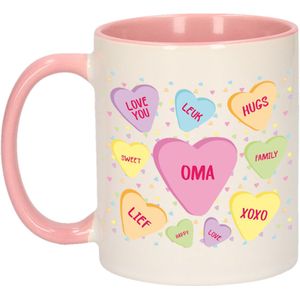 Bellatio Decorations Cadeau koffiemok voor oma - hartjes snoepjes - roze - verjaardag