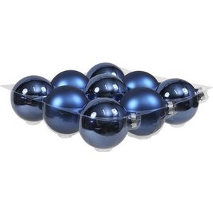 Kerstballen - kobalt blauw - 10 cm - glas - mat/glans - kerstversiering
