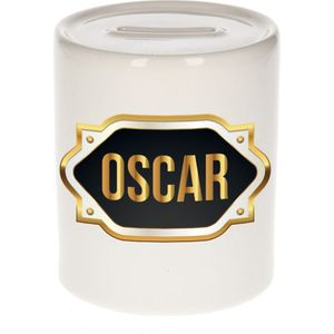 Naam cadeau spaarpot Oscar met gouden embleem