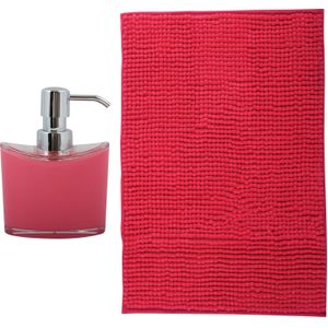 MSV badkamer droogloop mat - Bolzano - 40 x 60 cm - met bijpassende kleur zeeppompje - rood