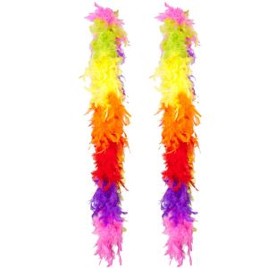 Carnaval verkleed boa met veren - 2x - regenboog kleuren - 180 cm - 50 gram - Pride thema