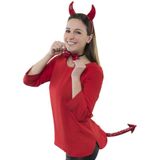 Duivels verkleed setje - hoorntjes diadeem en staart/strik - rood - verkleed accessoires