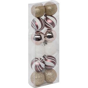 Kerstballen - 12x stuks - champagne/roze/wit/goud - 4 cm - kunststof