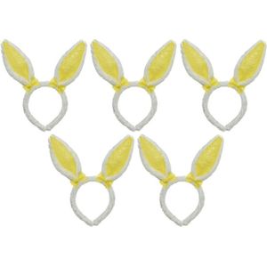 5x Wit/gele Paashaas oren verkleed diademen kids/volwassenen