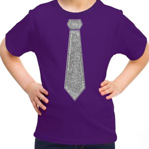 Verkleed t-shirt voor kinderen - glitter stropdas - paars - meisje - carnaval/themafeest kostuum
