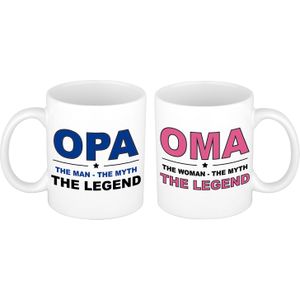 Cadeau set The Legend oma/opa koffie mokken / bekers wit 300 ml