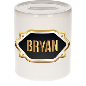 Naam cadeau spaarpot Bryan met gouden embleem