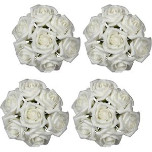 Decoratie roosjes foam - 4x - bosje van 7 st - creme wit - Dia 3 cm - hobby/DIY bloemetjes