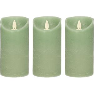 3x Jade Groene LED Kaarsen / Stompkaarsen 15 cm - Luxe Kaarsen Op Batterijen met Bewegende Vlam
