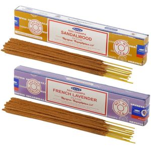 Satya Wierook cadeaus set - 2x geurstokjes - Sandelhout en Lavendel geur - Meditatie