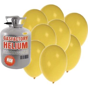 Helium tank met 50 gele ballonnen