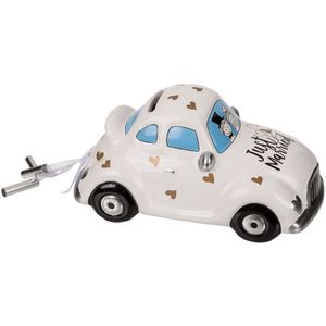 Spaarpot voor volwassenen - Just Married - keramiek - trouwauto - wit - 16 x 8 cm