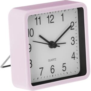 Wekker/alarmklok Dawn - roze - kunststof - 8 x 8 cm - met standaard