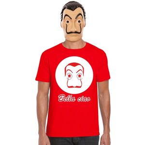 Rood Dali t-shirt maat XXL met La Casa de Papel masker heren