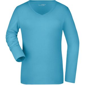 Turquoise dames v-hals shirt lange mouw