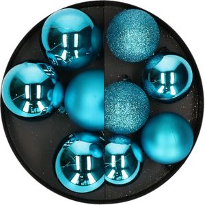 Kerstballen - 14x st - turquoise blauw - 5 en 6 cm - kunststof - kerstversiering